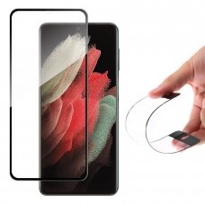 Akcija! 3D Nano Flexi Glass apsauginė plėvelė Samsung Galaxy S21 Ultra 5G juodais kraštais