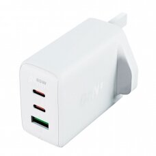 Acefast charger GaN 65W 3 ports (1xUSB, 2xUSB C PD) UK plug Baltas (A44)