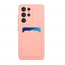 Akcija! Samsung galaxy S21 ultra dėklas Card Case rožinė