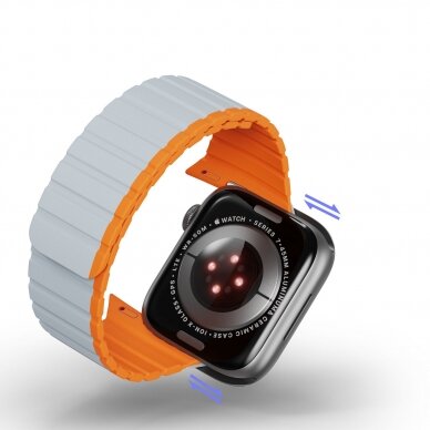 Apyrankė Dux Ducis Magnetic Apple Watch Ultra, SE, 9, 8, 7, 6, 5, 4, 3, 2, 1 (49, 45, 44, 42 mm) (LD Version) - Pilka/Oranžinė 10