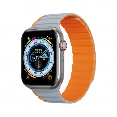 Apyrankė Dux Ducis Magnetic Apple Watch Ultra, SE, 9, 8, 7, 6, 5, 4, 3, 2, 1 (49, 45, 44, 42 mm) (LD Version) - Pilka/Oranžinė