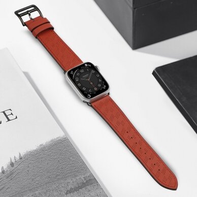 Apyrankė Leather strap for Apple Watch 9 / SE, 8, 7, 6, 5, 4, 3, 2, 1 (41, 40, 38 mm) Raudona 3