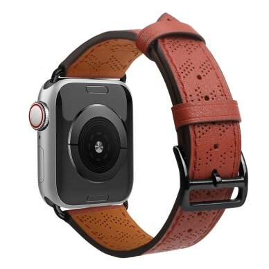 Apyrankė Leather strap for Apple Watch 9, Ultra, SE, 8, 7, 6, 5, 4, 3, 2, 1 (49, 45, 44, 42 mm) Raudona 1