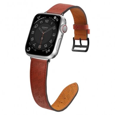 Apyrankė Leather strap for Apple Watch 9, Ultra, SE, 8, 7, 6, 5, 4, 3, 2, 1 (49, 45, 44, 42 mm) Raudona 2
