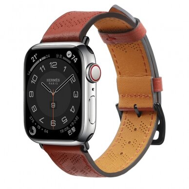 Apyrankė Leather strap for Apple Watch 9, Ultra, SE, 8, 7, 6, 5, 4, 3, 2, 1 (49, 45, 44, 42 mm) Raudona