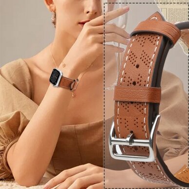 Apyrankė Leather strap for Apple Watch Ultra, SE, 8, 7, 6, 5, 4, 3, 2, 1 (49, 45, 44, 42 mm) Ruda 4