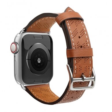 Apyrankė Strap Leather Apple Watch 9, SE, 8, 7, 6, 5, 4, 3, 2, 1 (41, 40, 38 mm) Ruda 1