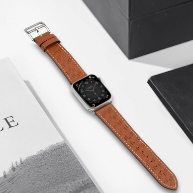 Apyrankė Strap Leather Apple Watch 9, SE, 8, 7, 6, 5, 4, 3, 2, 1 (41, 40, 38 mm) Ruda 3