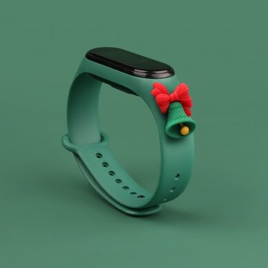 Apyrankės dirželis Strap Xmas Xiaomi Mi Band 6 / Mi Band 5 Christmas holidays tamsiai žalias (green bell) 1