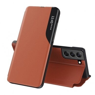 Atverčiamas dėklas Eco Leather View Case elegant bookcase Samsung Galaxy S21+ 5G (S21 Plus 5G) oranžinis 2