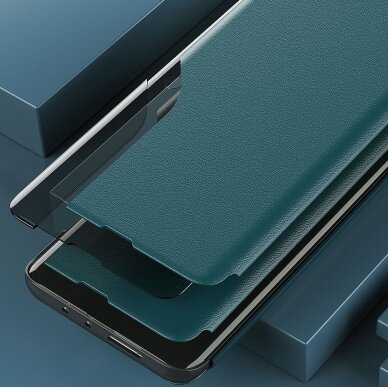 Samsung Galaxy A02s Atverčiamas dėklas Eco Leather View Case elegant Mėlynas 11