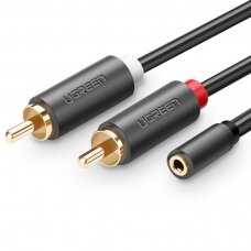 Audio kabelis Ugreen 3,5 MM mini (moteriškas) - 2RCA (vyriškas) 25 CM pilkas (AV102 10561)
