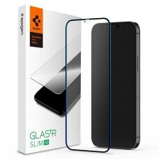 Iphone 12 Mini Aukštos kokybės apsauginis stiklas Spigen Glass Fc  juodais kraštais