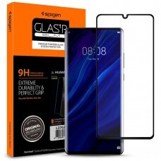 Aukštos Kokybės Apsauginis Stiklas Spigen Slim Huawei P30 Pro Juodais Kraštais