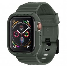 Aukštos Kokybės Dirželis su Rėmeliu Spigen Rugged Armor ”Pro” Apple Watch 4/5/6/SE (44Mm) Žalias
