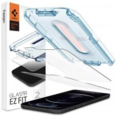Akcija! Iphone 12 Pro Max Aukštos kokybės grūdintas stiklas Spigen Glass.Tr ”Ez Fit” 2-Pack