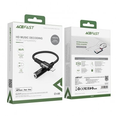 Audio adapteris Acefast MFI Lightning - 3.5mm mini jack (female) 18cm, AUX Juodas (C1-05) 4