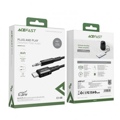 Audio kabelis Acefast USB Type C - 3.5mm mini jack (male) 1.2m, AUX Juodas (C1-08) 4