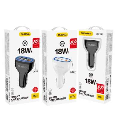 Automoblinis įkroviklis Dudao universal Car Charger 3x USB Quick Charge 3.0 QC3.0 2.4A 18W baltas 10
