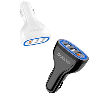 Automoblinis įkroviklis Dudao universal Car Charger 3x USB Quick Charge 3.0 QC3.0 2.4A 18W baltas 3