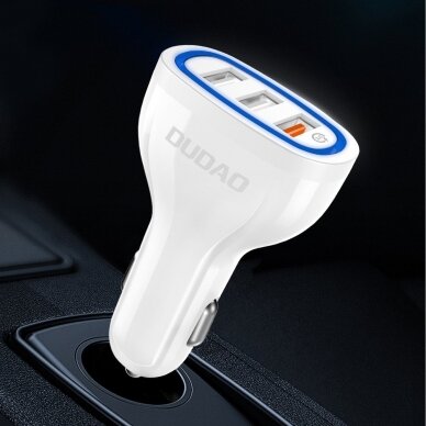Automoblinis įkroviklis Dudao universal Car Charger 3x USB Quick Charge 3.0 QC3.0 2.4A 18W baltas 4