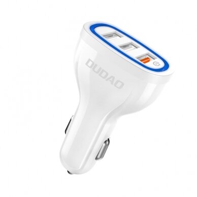 Automoblinis įkroviklis Dudao universal Car Charger 3x USB Quick Charge 3.0 QC3.0 2.4A 18W baltas