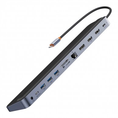 Baseus EliteJoy Gen2 universal USB HUB 12in1 with USB-C cable 25cm notebook stand USB-A / USB-C / DP / HDMI / SD / TF / RJ45 / 3.5mm jack / PD 100W gray (WKSX030213) 1