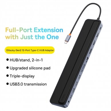Baseus EliteJoy Gen2 universal USB HUB 12in1 with USB-C cable 25cm notebook stand USB-A / USB-C / DP / HDMI / SD / TF / RJ45 / 3.5mm jack / PD 100W gray (WKSX030213) 9
