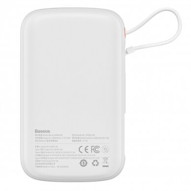 Baseus Qpow Digital Display powerbank with fast charging 10000mAh 22.5W QC/PD/SCP/FCP with built-in USB-C cable Baltas 2