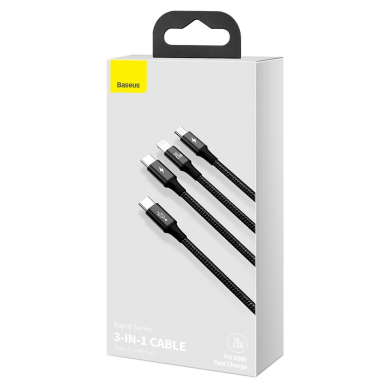Baseus Rapid Series 3in1 USB-C - USB-C / Lightning / micro USB Kabelis 20W PD 1.5m - Juodas 6
