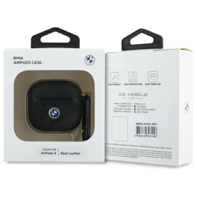 BMW BMA4SSLBK AirPods 4 cover Juodas/Juodas Geniune Odinis Sidabrinis Logo 2