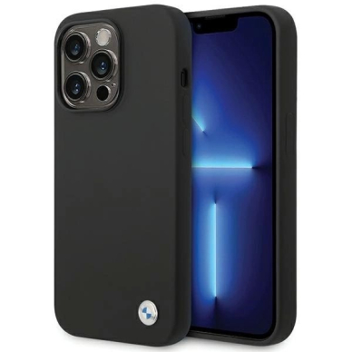 BMW Silikoninis Metal Logo iPhone 15 Pro Max Dėklas - Juodas