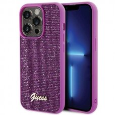 Dėklas Guess Disco Metal Script   iPhone 15 Pro - Rožinis