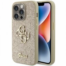 Dėklas Guess Glitter Script Big 4G   iPhone 15 Pro Max - Auksinis