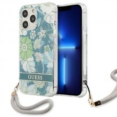 Iphone 13 Pro Dėklas Guess GUHCP13LHFLSN  Flower Strap Žalias