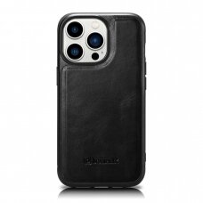 Akcija! Iphone 14 Pro Max Dėklas iCarer Leather Oil Wax  (MagSafe Compatible) Juodas (WMI14220720-BK)