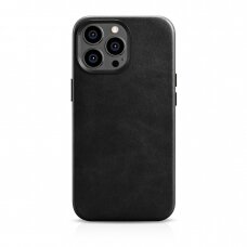 Akcija! Iphone 14 Pro Max Dėklas iCarer Oil Wax Premium Leather Case  (MagSafe) Juodas (WMI14220704-BK)