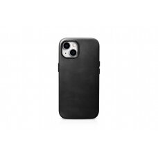 Dėklas iCarer Oil Wax Premium Leather MagSafe iPhone 15 - Juodas