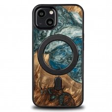 Dėklas iš Medžio ir Resino skirta iPhone 13 MagSafe Bewood Unique Planet Earth - Mėlynas-žalias