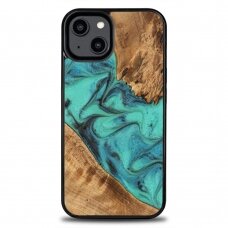 Dėklas iš Medžio ir Resino skirta iPhone 15 Plus Bewood Unique Turquoise - turquoise and Juodas