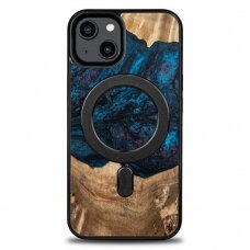 Dėklas iš Medžio ir Resino skirta iPhone 15 Plus MagSafe Bewood Unique Neptun - navy Mėlynas and Juodas