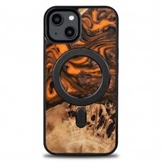 Dėklas iš Medžio ir Resino skirta iPhone 15 Plus MagSafe Bewood Unique Oranžinis - Oranžinis and Juodas