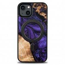 Dėklas iš Medžio ir Resino skirta iPhone 15 Plus MagSafe Bewood Unique violetinis - purple and Juodas