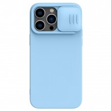 Akcija! Dėklas Nillkin CamShield Silky Silicone Apple iPhone 15 Pro Max šviesiai mėlynas