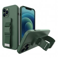 Iphone 11 Pro Max Dėklas su dirželiu Rope case gel TPU Tamsiai žalias