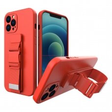 Iphone 13 Mini Dėklas su dirželiu Rope case gel TPU  raudonas