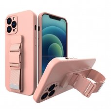 Iphone 13 Mini Dėklas su dirželiu Rope case gel TPU  Rožinis