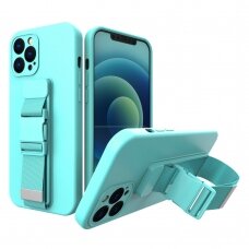 Iphone 13 Pro Dėklas su dirželiu Rope case gel TPU  Šviesiai mėlynas