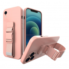 Iphone Xs Max Dėklas su dirželiu Rope case gel TPU rožinis