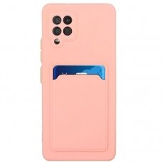 Samsung Galaxt A12 Dėklas su kišenėle kortelėms Card Case Rožinis